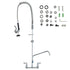 Commercial Faucet with Pre-Rinse Sprayer, 47" Height, 8" Center, 12" Swing Spout, Wall Mount Kitchen Sink Faucet, Brass Constructed Device with Pull Down Spray, for 1/2/3 Compartment Sink