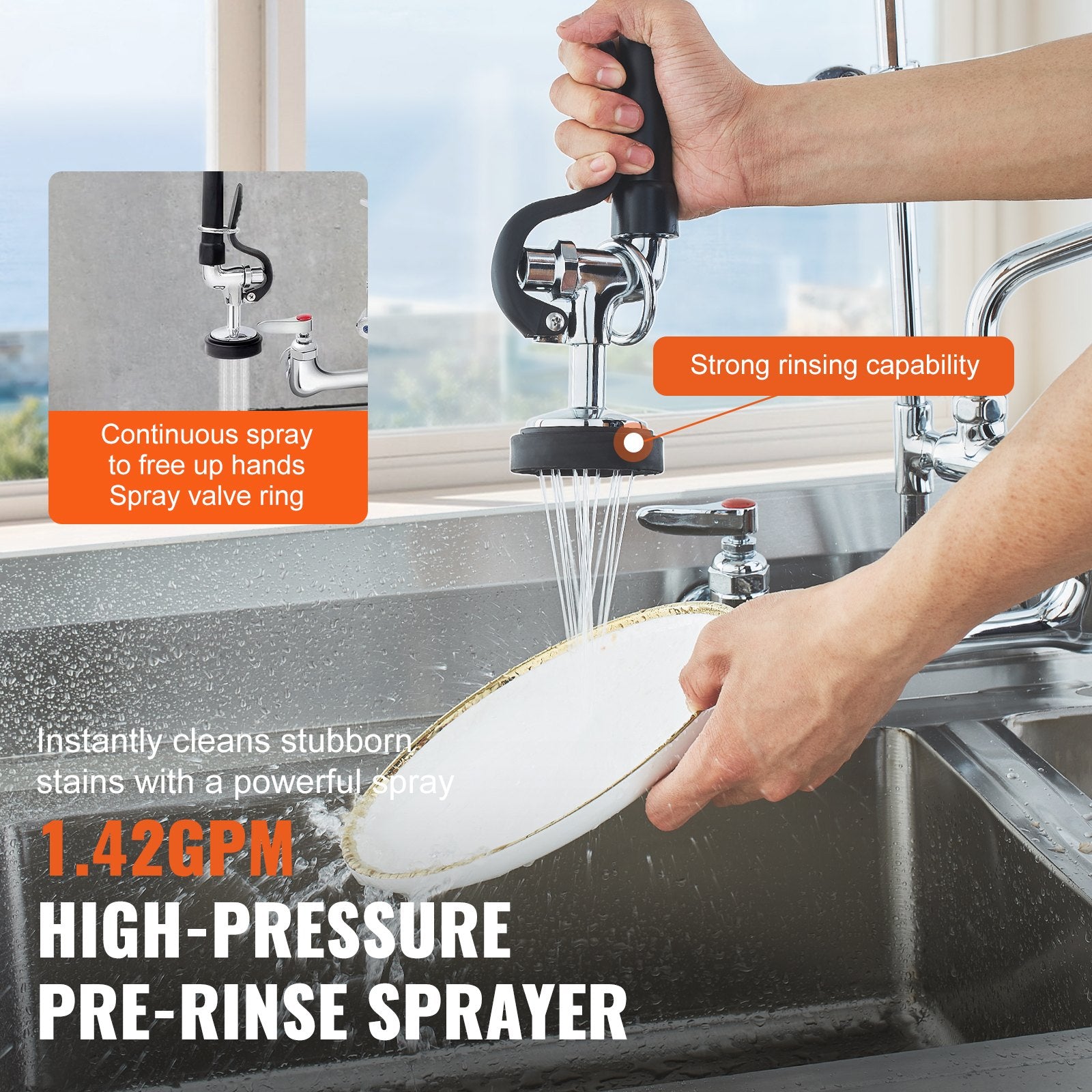 VEVOR Commercial Faucet with Pre-Rinse Sprayer, 47