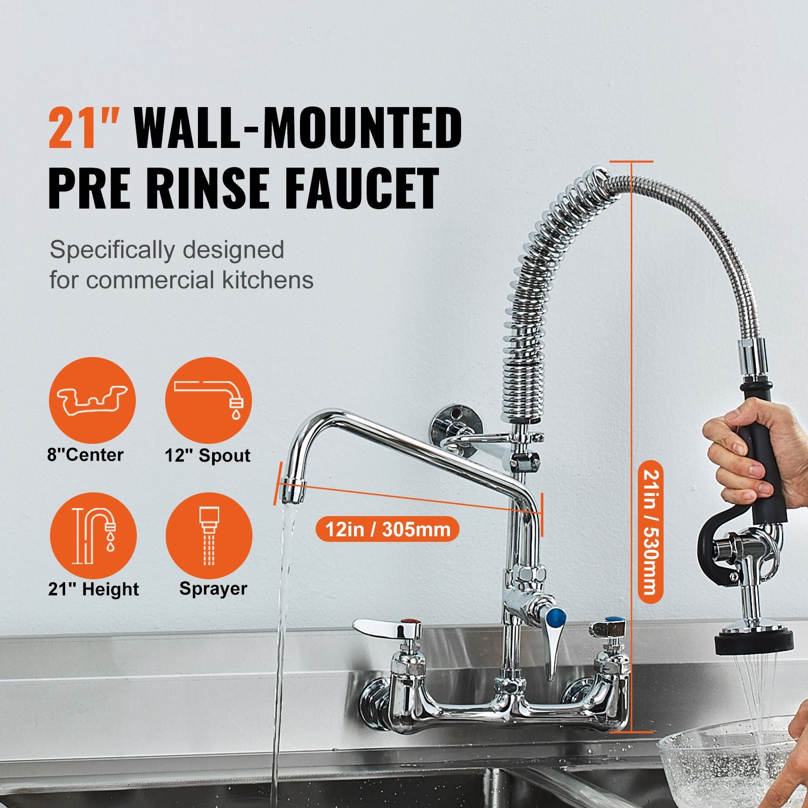 Commercial Faucet with Pre-Rinse Sprayer, 21