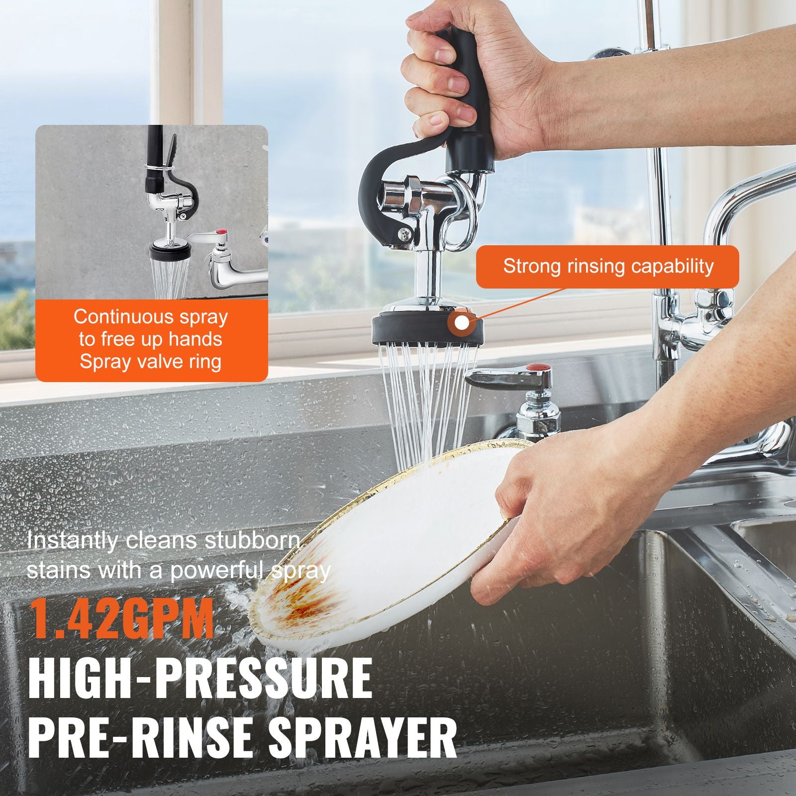 Commercial Faucet with Pre-Rinse Sprayer, 21