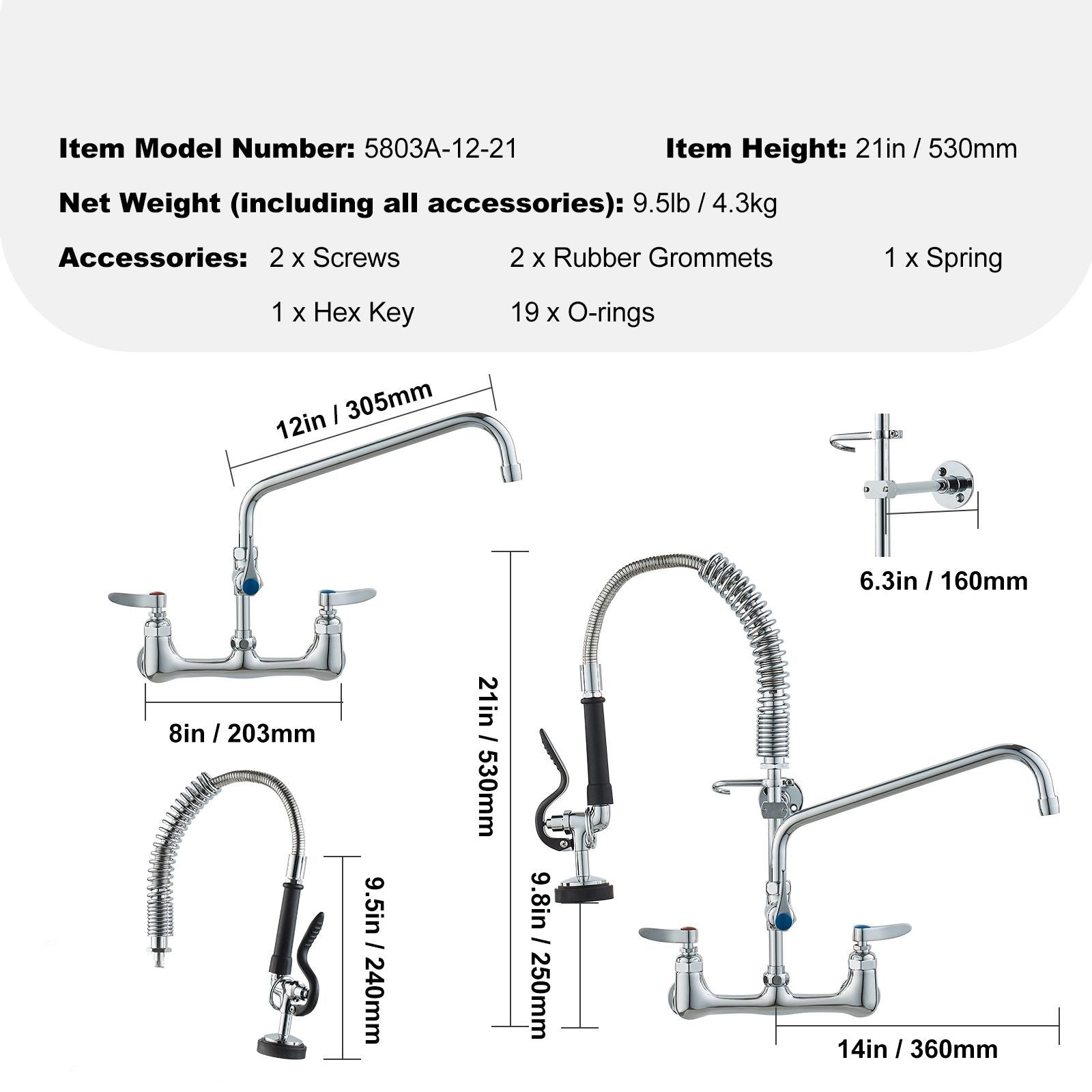 Commercial Faucet with Pre-Rinse Sprayer, 21