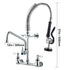 Commercial Faucet with Pre-Rinse Sprayer, 21" Height, 8" Center, 12" Swing Spout, Wall Mount Kitchen Sink Faucet, Brass Constructed Device with Pull Down Spray, for 1/2/3 Compartment Sink
