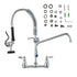 Commercial Faucet with Pre-Rinse Sprayer, 21" Height, 8" Center, 12" Swing Spout, Wall Mount Kitchen Sink Faucet, Brass Constructed Device with Pull Down Spray, for 1/2/3 Compartment Sink