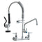 Commercial Faucet with Pre-Rinse Sprayer, 21" Height, 8" Center, 12" Swing Spout, Wall Mount Kitchen Sink Faucet, Brass Constructed Device with Pull Down Spray, for 1/2/3 Compartment Sink