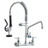 Commercial Faucet with Pre-Rinse Sprayer, 21" Height, 8" Center, 12" Swing Spout, Wall Mount Kitchen Sink Faucet, Brass Constructed Device with Pull Down Spray, for 1/2/3 Compartment Sink