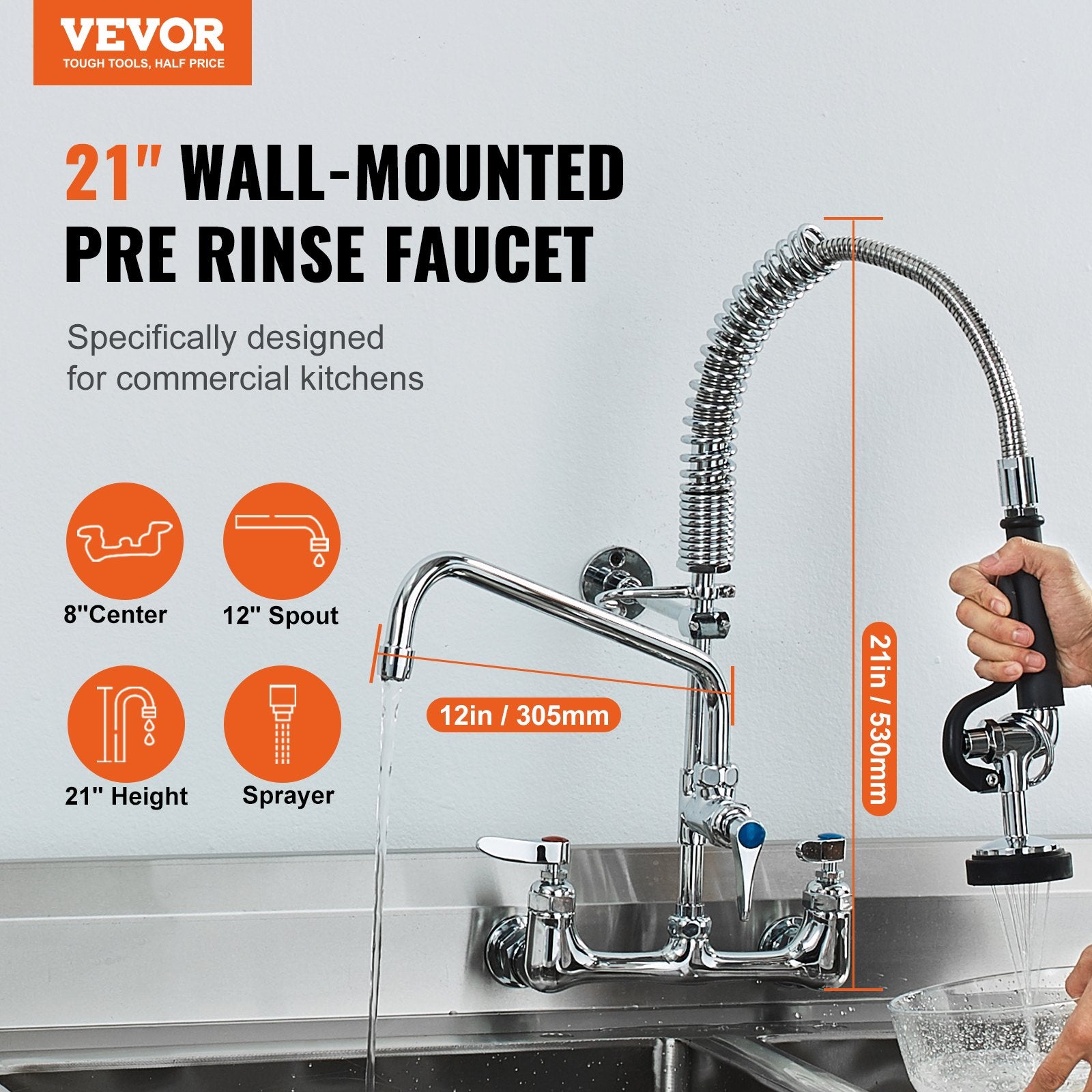 Commercial Faucet with Pre-Rinse Sprayer, 21