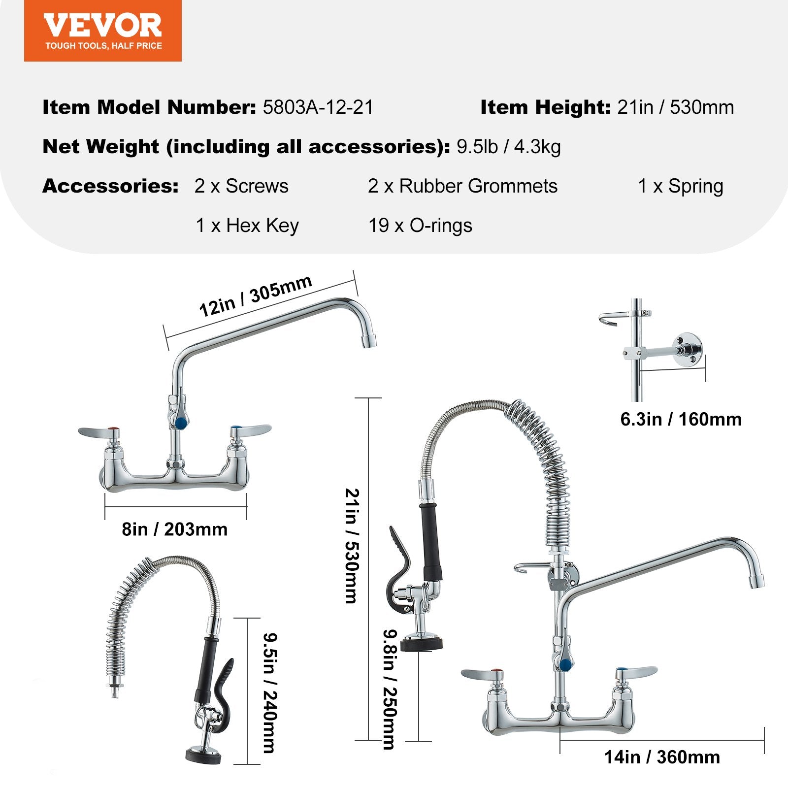 Commercial Faucet with Pre-Rinse Sprayer, 21