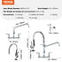 Commercial Faucet with Pre-Rinse Sprayer, 21" Height, 8" Center, 12" Swing Spout, Wall Mount Kitchen Sink Faucet, Brass Constructed Device with Pull Down Spray, for 1/2/3 Compartment Sink