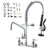 Commercial Faucet with Pre-Rinse Sprayer, 21" Height, 8" Center, 12" Swing Spout, Wall Mount Kitchen Sink Faucet, Brass Constructed Device with Pull Down Spray, for 1/2/3 Compartment Sink