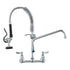 Commercial Faucet with Pre-Rinse Sprayer, 21" Height, 8" Center, 12" Swing Spout, Wall Mount Kitchen Sink Faucet, Brass Constructed Device with Pull Down Spray, for 1/2/3 Compartment Sink