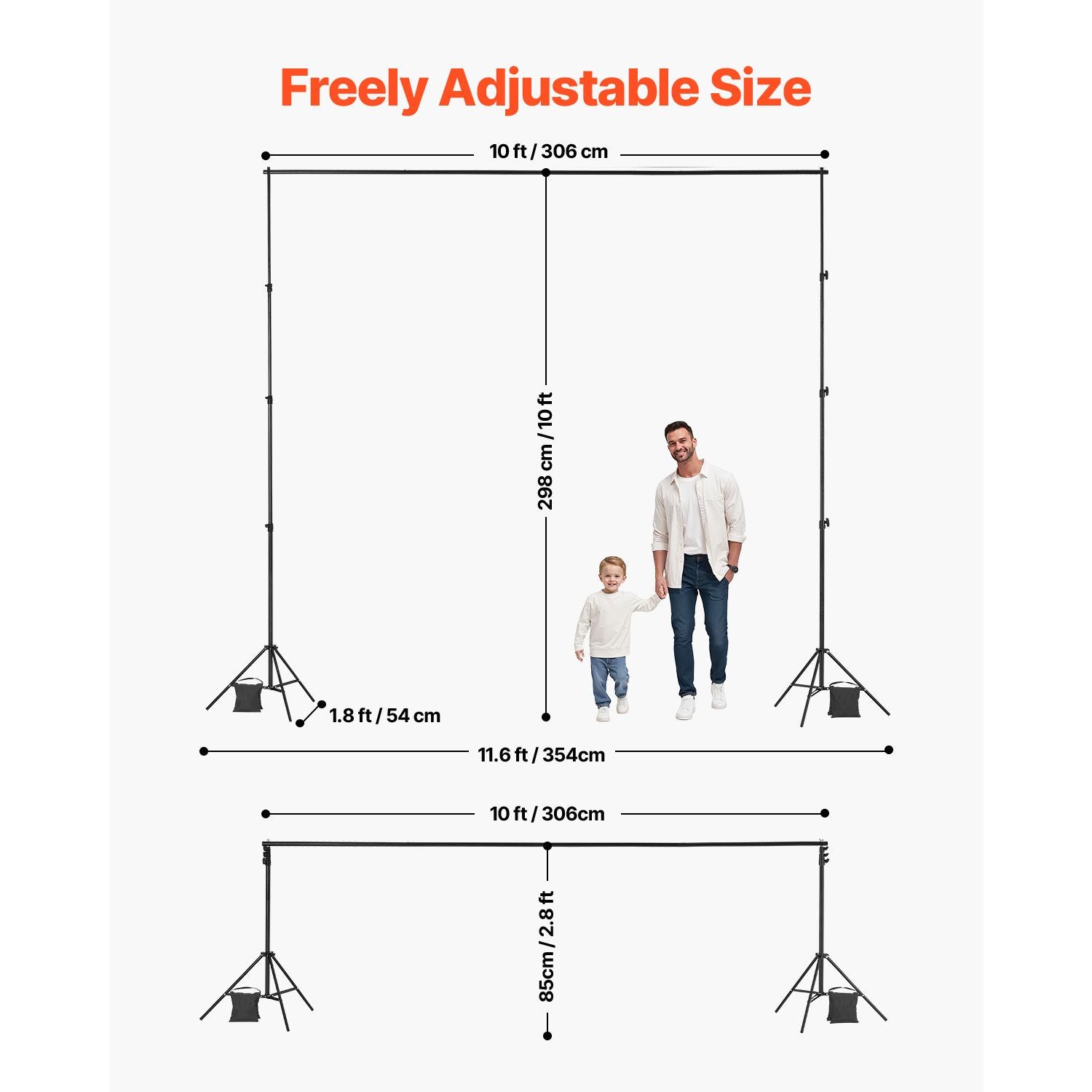 Adjustable Backdrop Stand Kit 298x300cm Heavy Duty Photo Background Frame