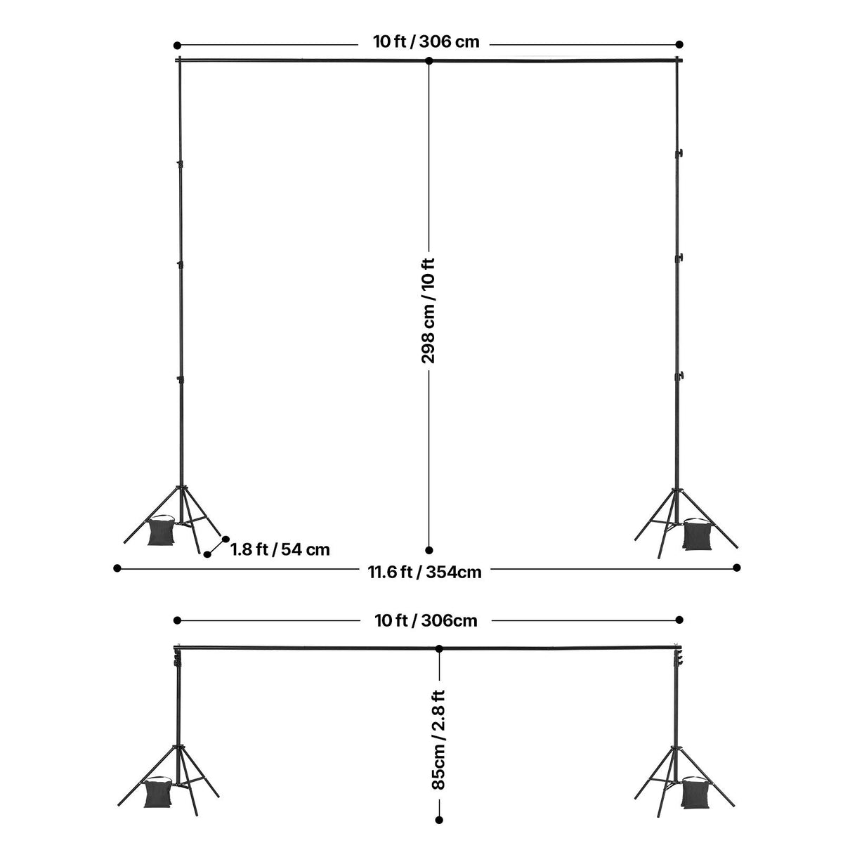 Adjustable Backdrop Stand Kit 298x300cm Heavy Duty Photo Background Frame