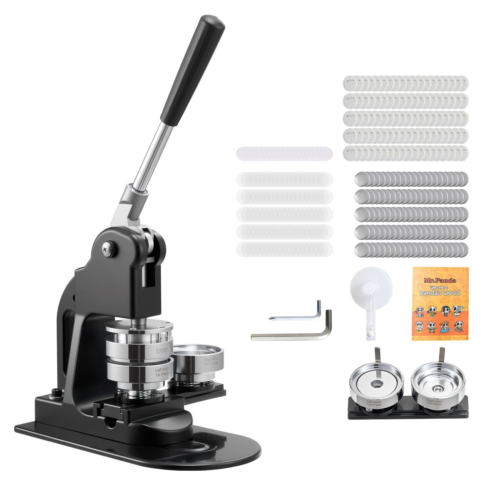 58mm Button Maker Machine with 500pcs Parts DIY Badge Pin Press Kit