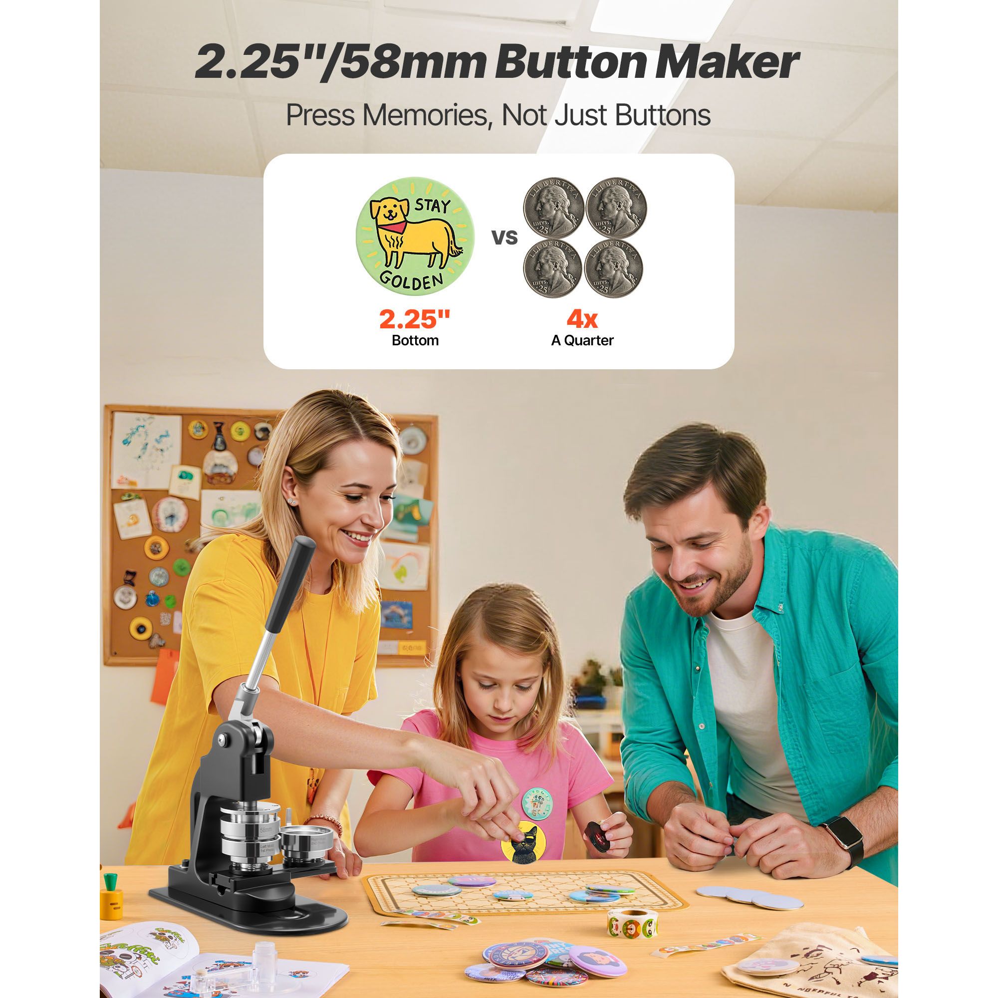 58mm Button Maker Machine with 500pcs Parts DIY Badge Pin Press Kit