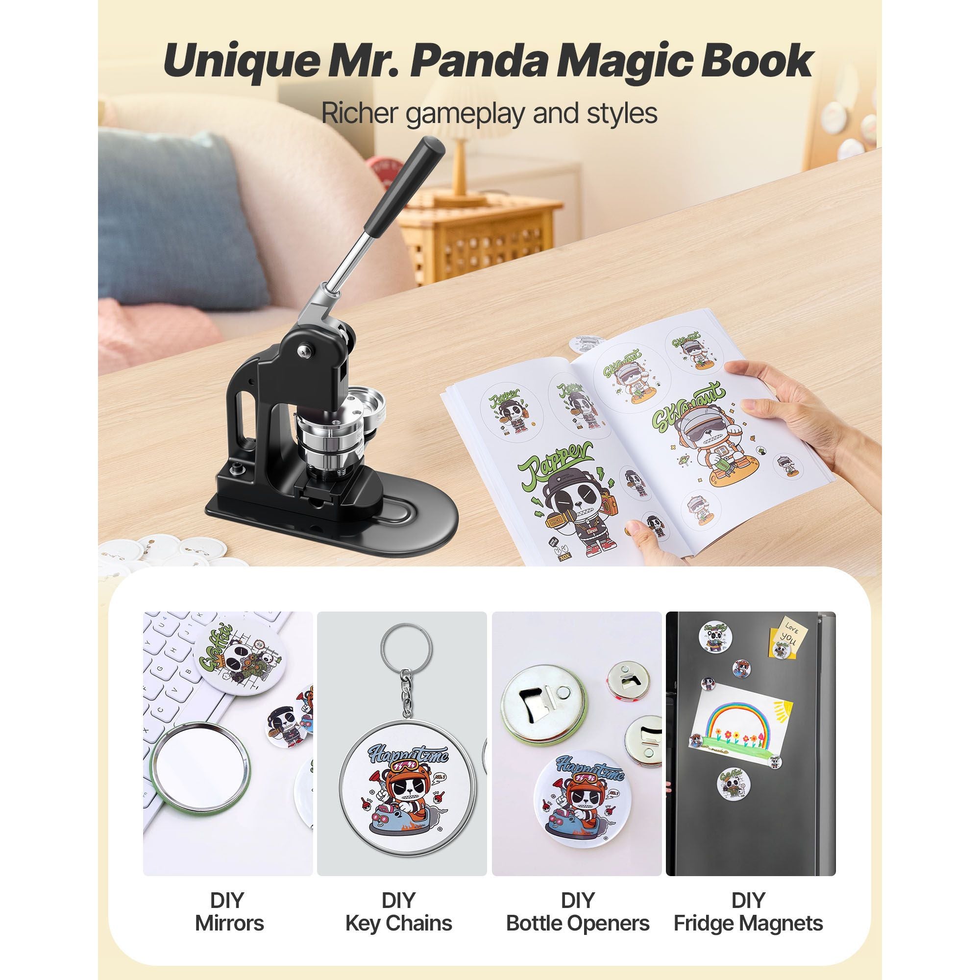 58mm Button Maker Machine with 500pcs Parts DIY Badge Pin Press Kit