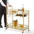 VEVOR 2 Tiers Gold Metal Bar Serving Cart with Wine Rack Glass Holder 120 LBS