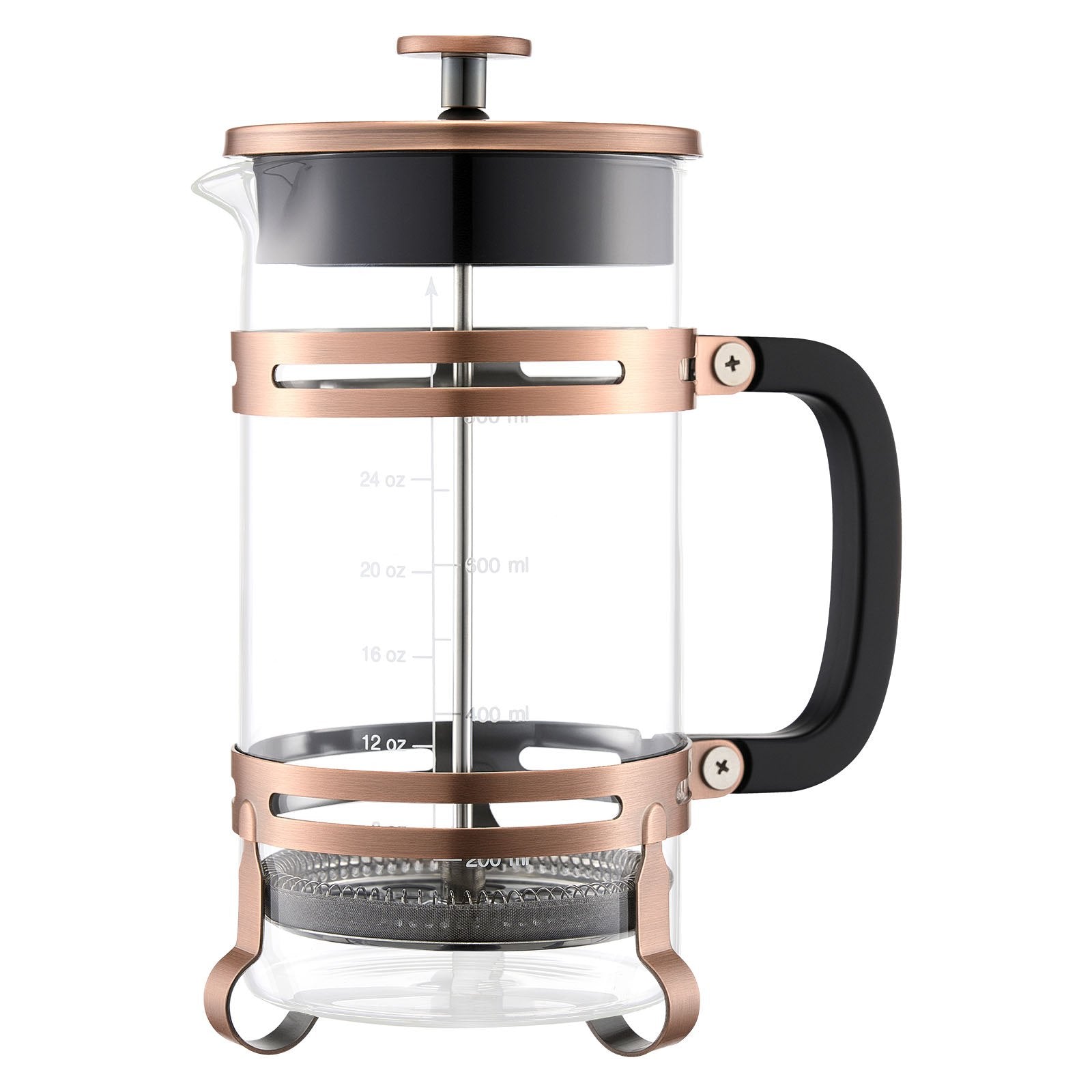 French Press Coffee Maker, 1 Liter Borosilicate Glass Coffee Press Tea Maker with Stainless Steel Filter, Large Glass French Presses Cold Brew for Camping Travel Home Kitchen, Copper