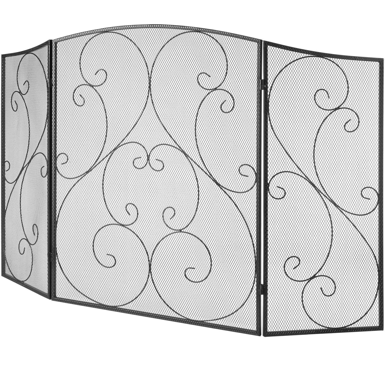 3 Panel Fireplace Screen 122x76.7CM Iron Mesh Spark Guard Safety Fence