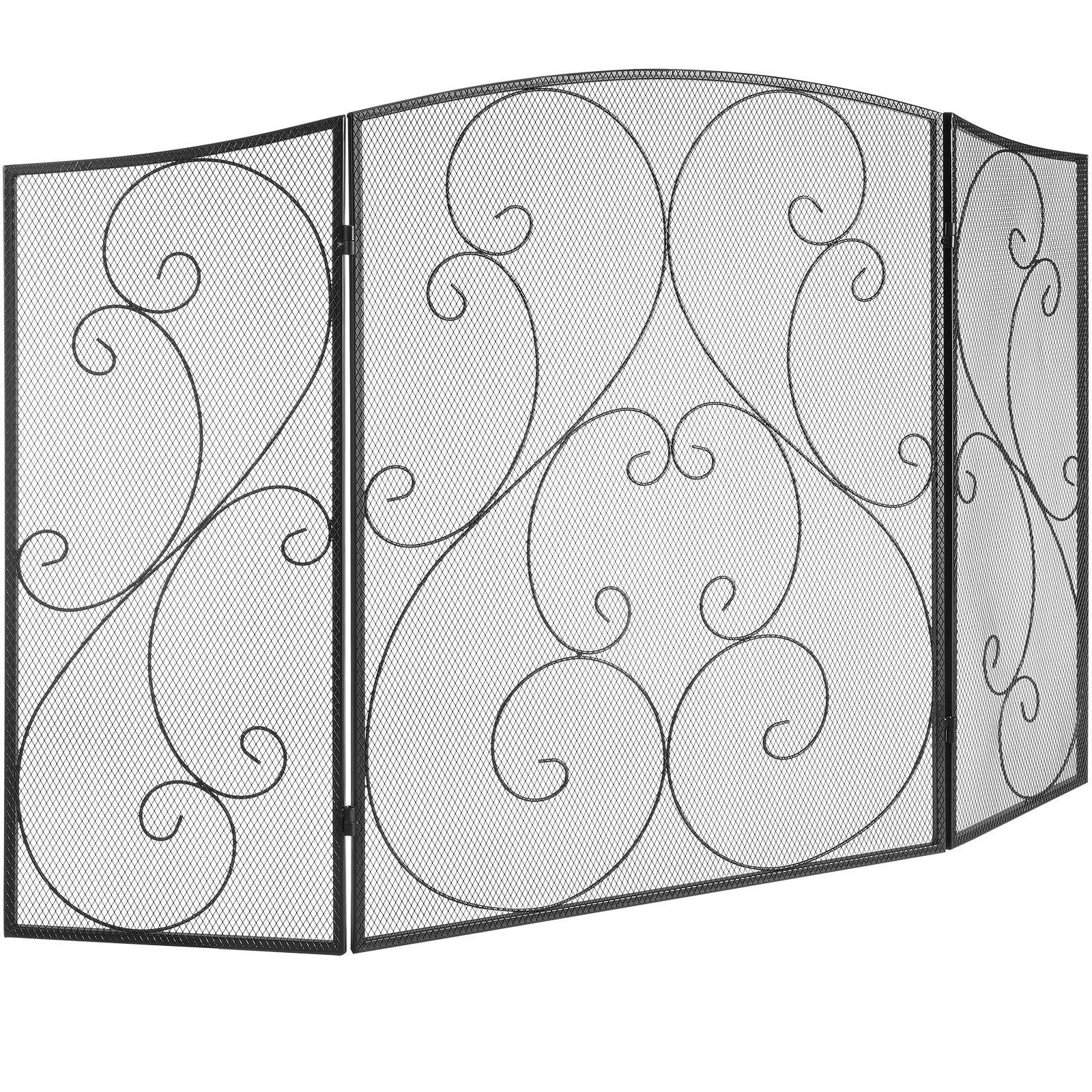 Fireplace Screen 3 Panel, Sturdy Iron Mesh Fireplace Screen, 122(L)x76.7(H)CM Spark Guard Cover, No Assembly Required, Free Standing Fireplace Fence Grate for Living Room Home Decor Vintage