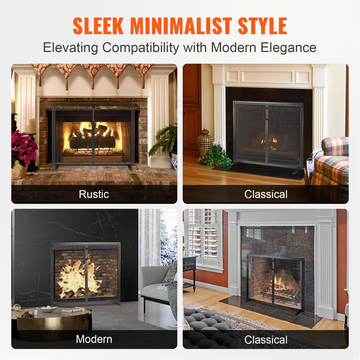Fireplace Screen with Door Iron Mesh Spark Guard 990x780mm Fire Fence