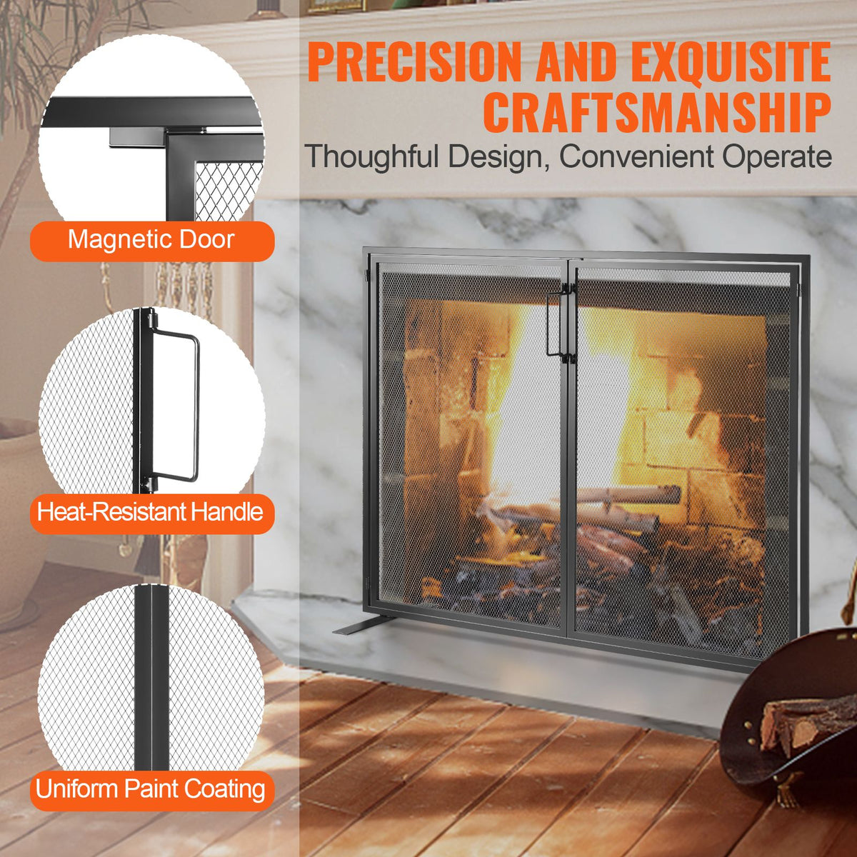 Fireplace Screen with Door Iron Mesh Spark Guard 990x780mm Fire Fence