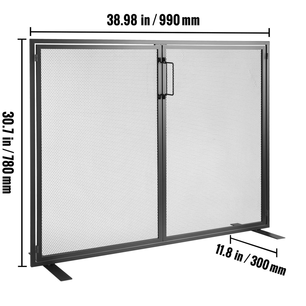 Fireplace Screen with Door Iron Mesh Spark Guard 990x780mm Fire Fence