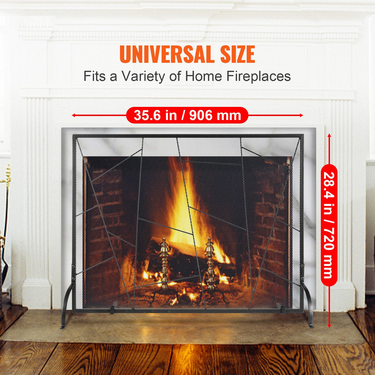 906mm Fireplace Screen Iron Mesh Spark Guard Freestanding Fire Fence