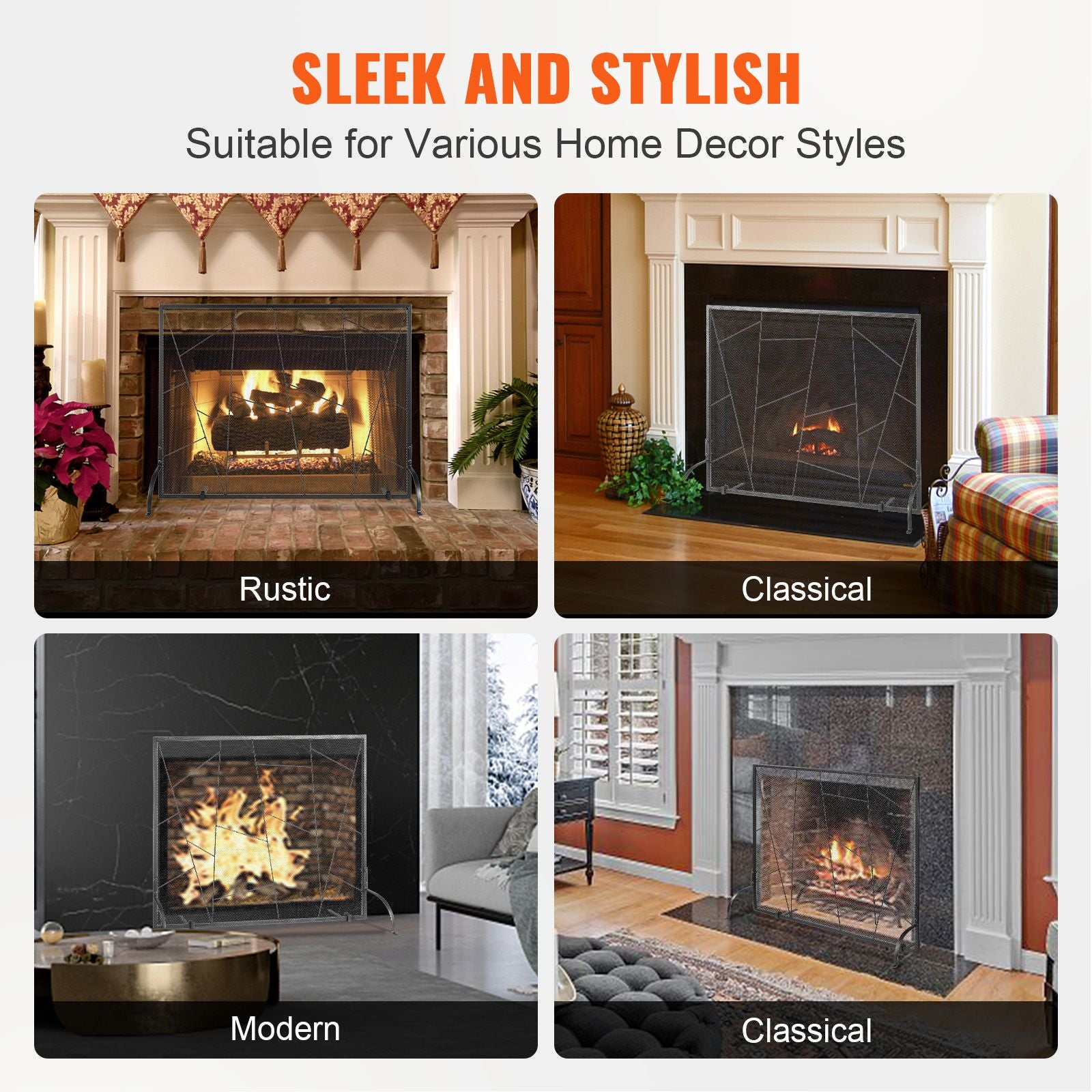 906mm Fireplace Screen Iron Mesh Spark Guard Freestanding Fire Fence