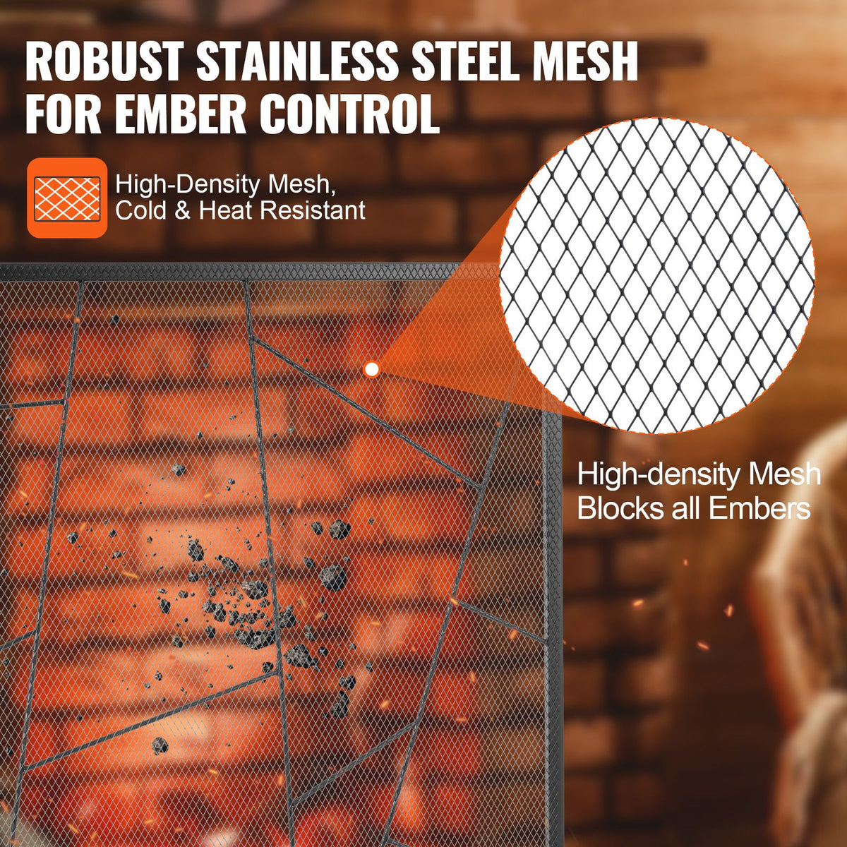 906mm Fireplace Screen Iron Mesh Spark Guard Freestanding Fire Fence