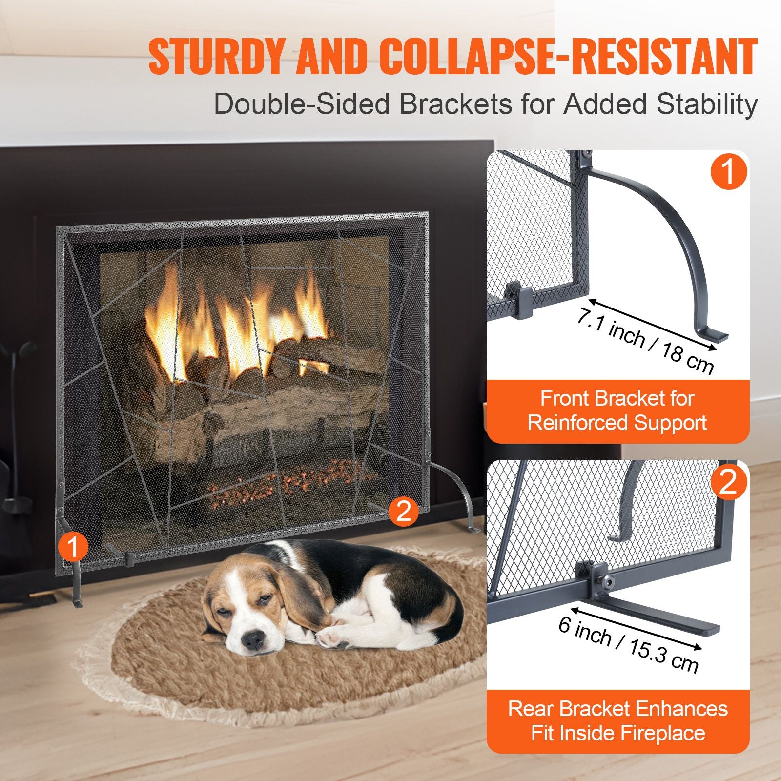 906mm Fireplace Screen Iron Mesh Spark Guard Freestanding Fire Fence