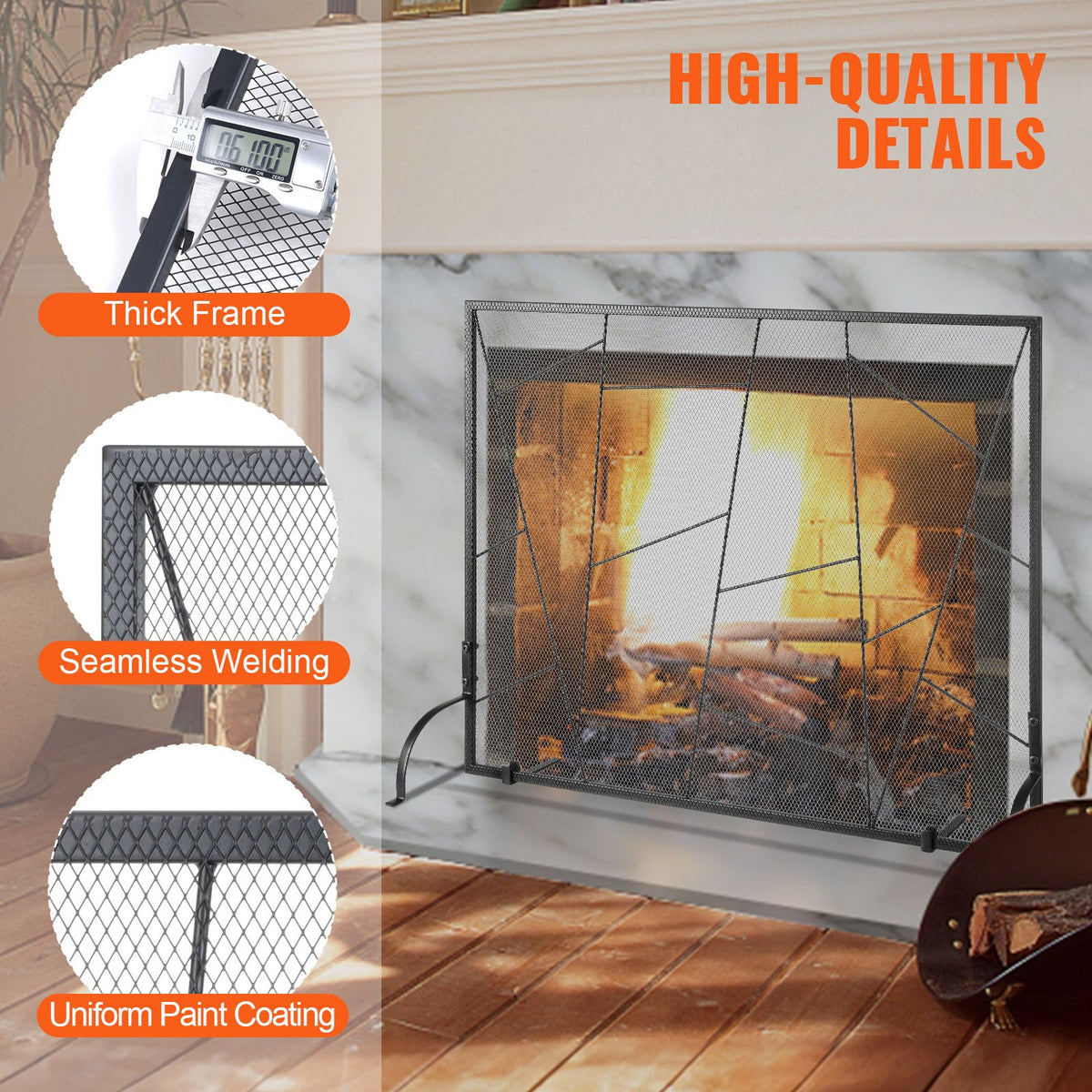 906mm Fireplace Screen Iron Mesh Spark Guard Freestanding Fire Fence