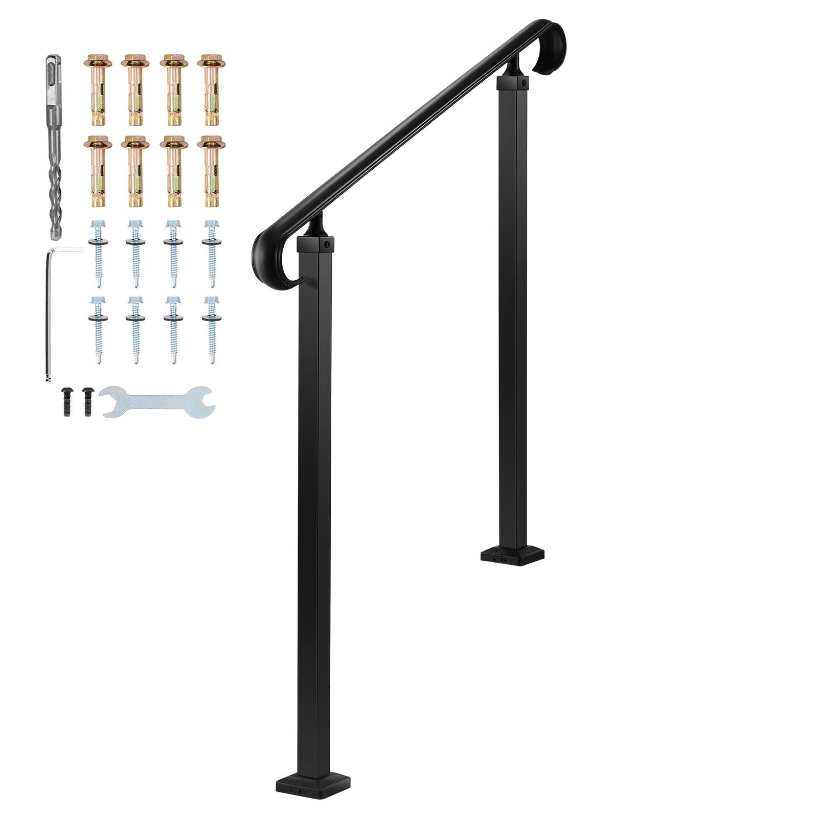 Outdoor Step Handrail 2-3 Step Carbon Steel Stair Railing Matte Black