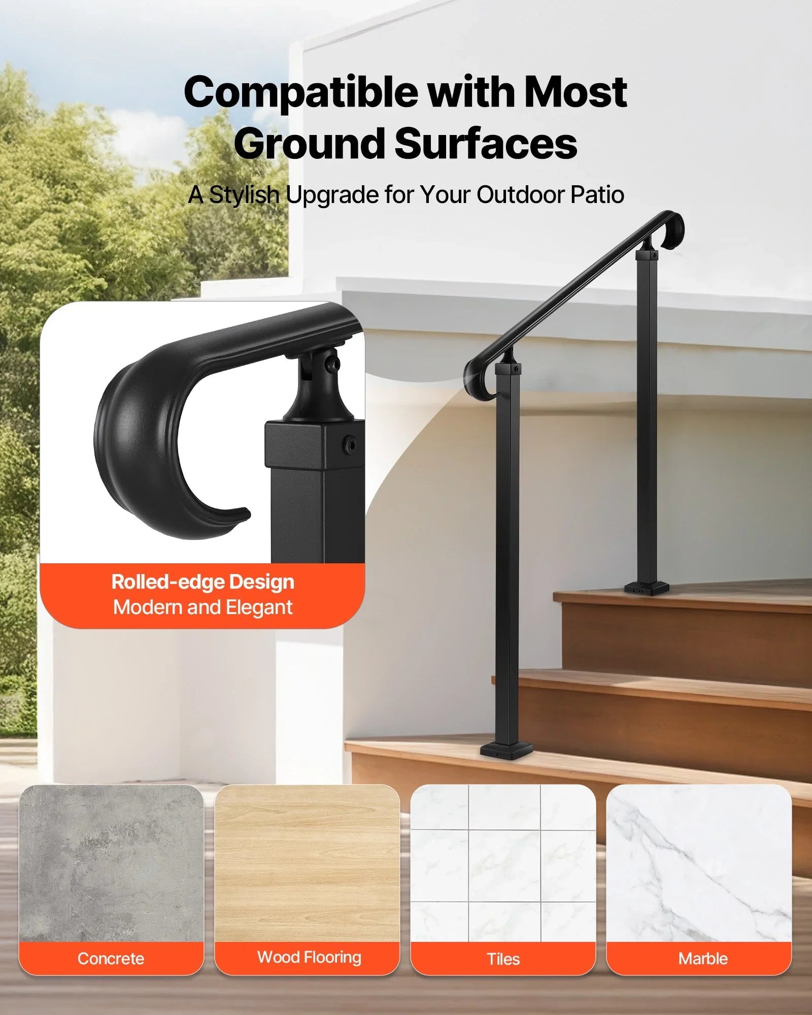 Outdoor Step Handrail 2-3 Step Carbon Steel Stair Railing Matte Black