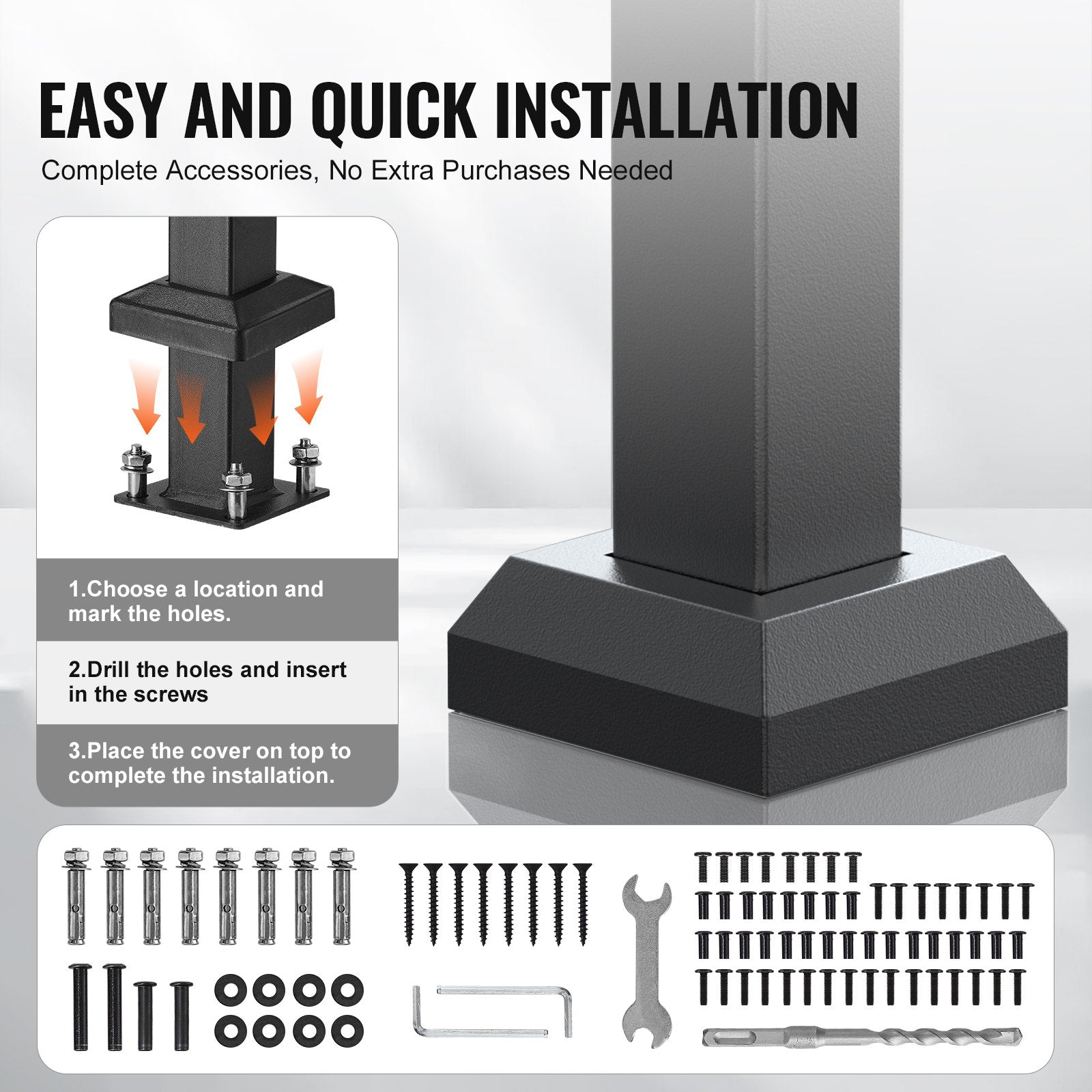 Handrails for Outdoor Steps, 5 Step Stair Hand Rail Kit, Transitional Carbon Steel Railings with Installation Kit, Stair Rails for Seniors, Concrete Steps & Porch & Deck, Black Retro Arch