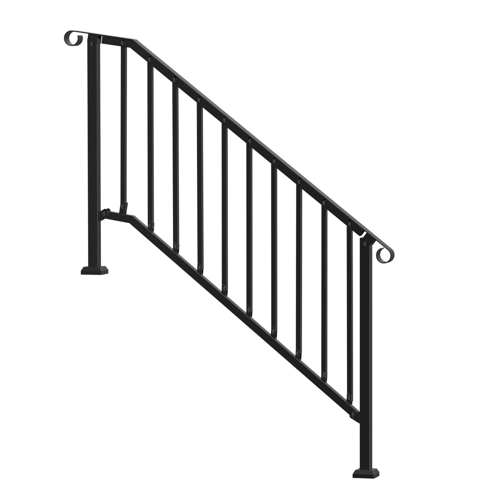 Handrails for Outdoor Steps, 5 Step Stair Hand Rail Kit, Transitional Carbon Steel Railings with Installation Kit, Stair Rails for Seniors, Concrete Steps & Porch & Deck, Black Retro Arch