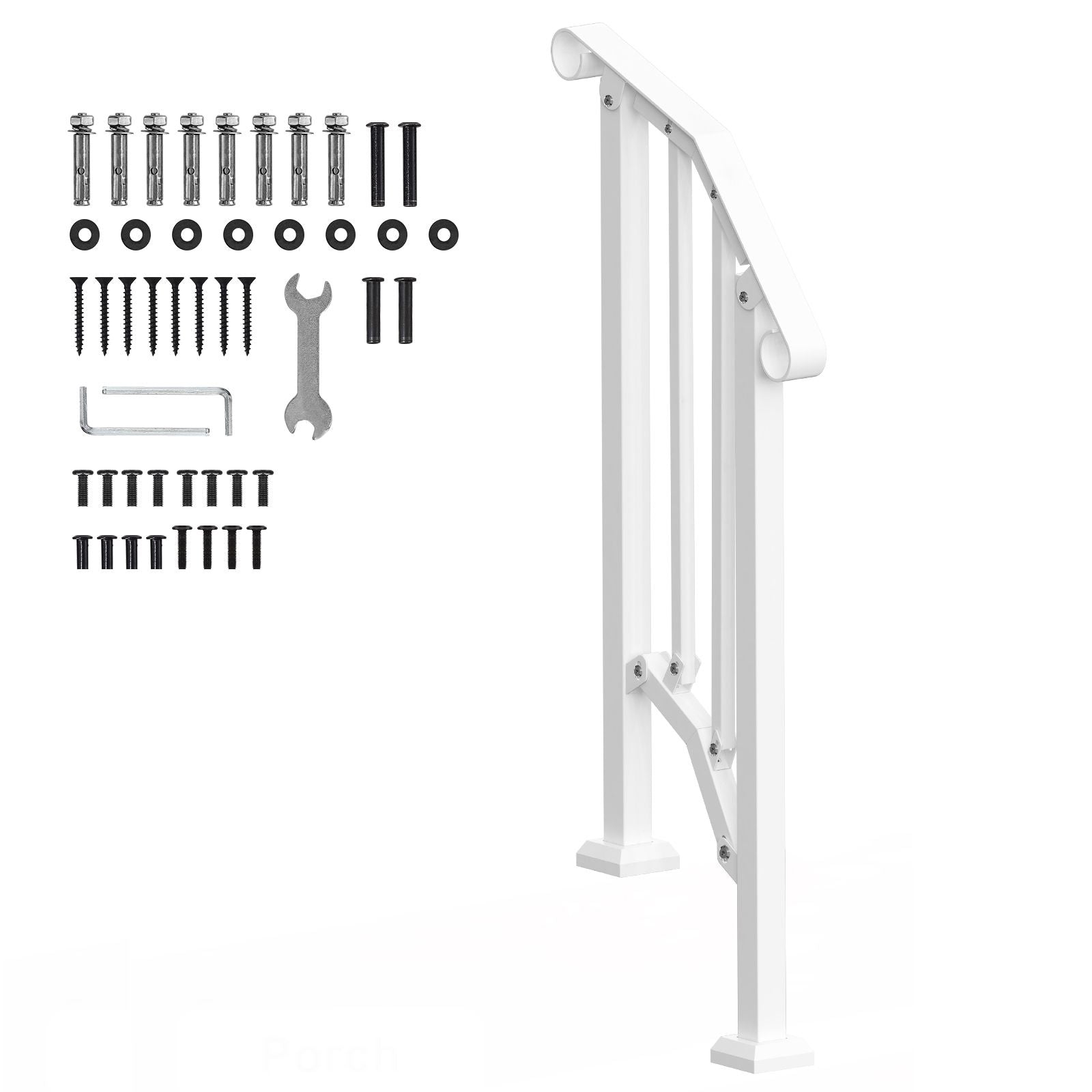Handrails for Outdoor Steps, 1-2 Step Stair Hand Rail Kit, Transitional Carbon Steel Railings with Installation Kit, Stair Rails for Seniors, Concrete Steps & Porch & Deck, White Retro Arch