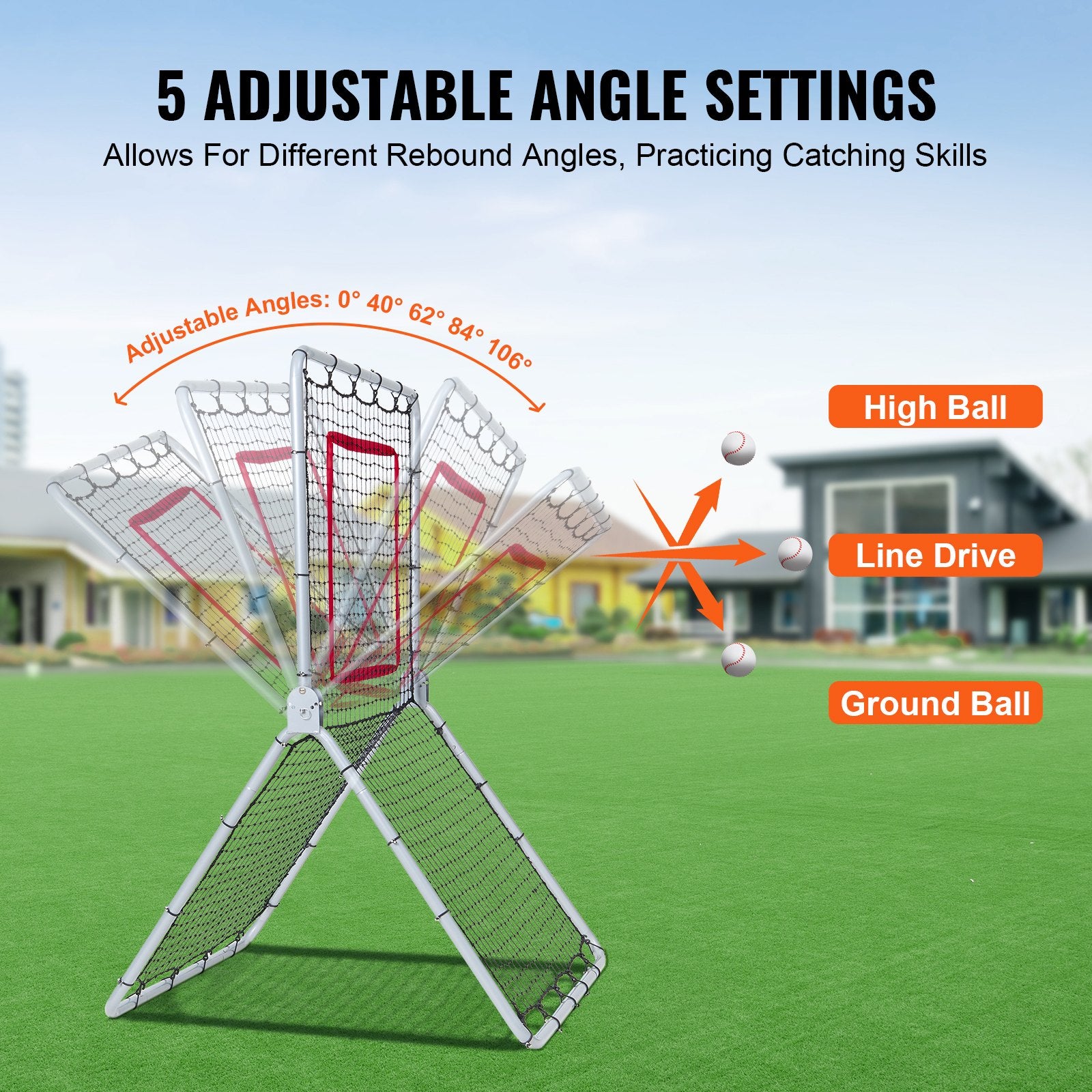 Baseball And Softball Rebounder Net, 3.5 x 6 ft PitchBack Baseball Pitching Nest, Softball Pitchback Net, Fielding Trainer, Bounce Back Net for Fielding/Throwing Practice, 5 Adjustable Angles
