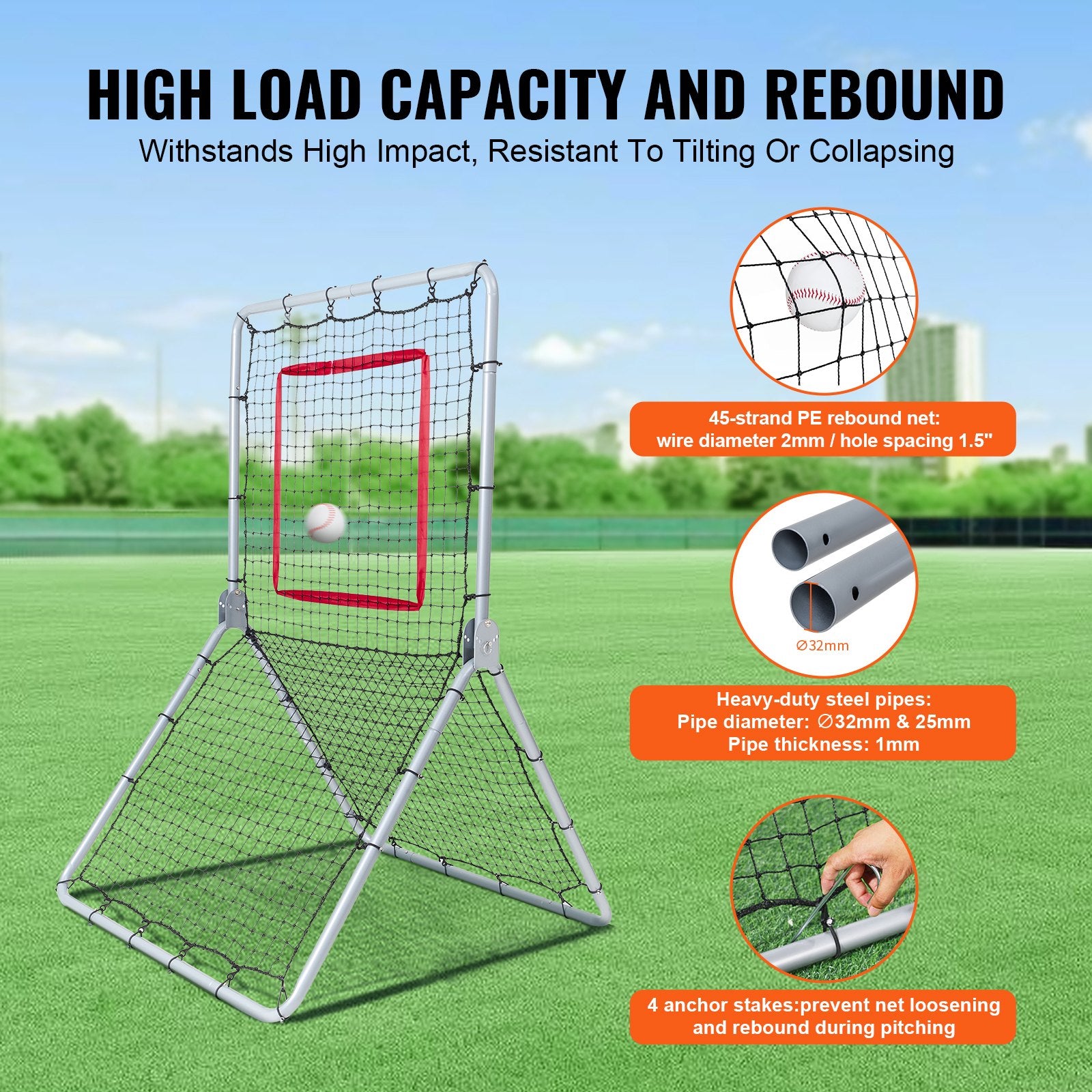 Baseball And Softball Rebounder Net, 3.5 x 6 ft PitchBack Baseball Pitching Nest, Softball Pitchback Net, Fielding Trainer, Bounce Back Net for Fielding/Throwing Practice, 5 Adjustable Angles