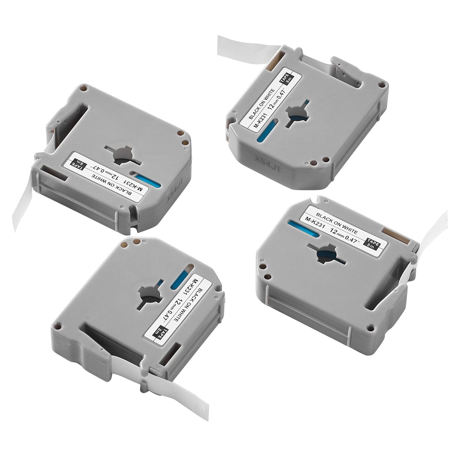 4 Pack 12mm Black on White Label Maker Tape Compatible Brother M-K231