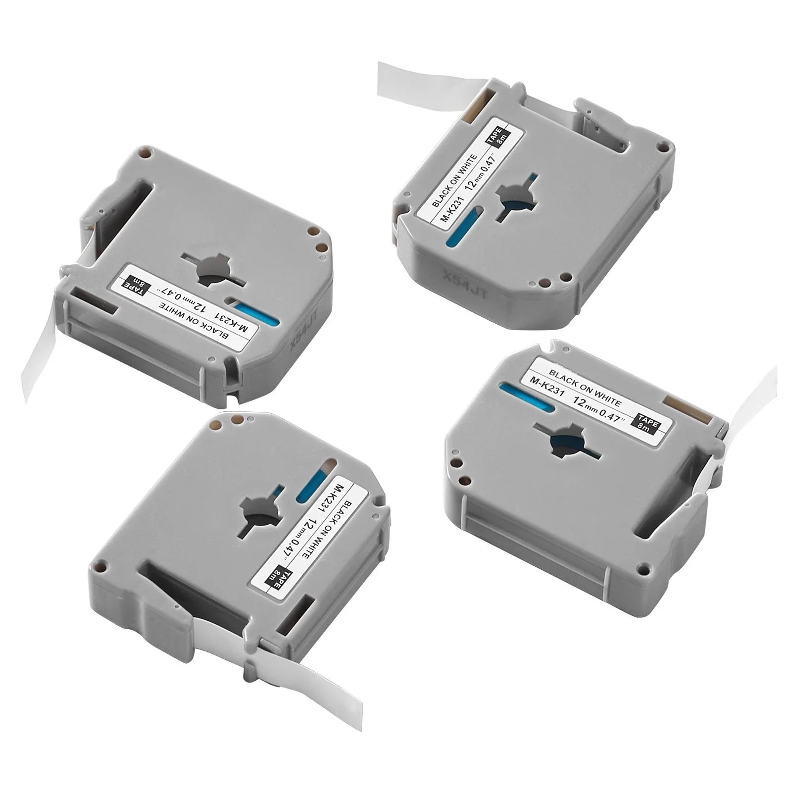 Label Maker Tape, 4 Pack, 0.47 in / 12 mm Black on White Label Cartridge Compatible for Various Types of Brother Labelers, Durable & Long-lasting, Waterproof, Replacement for Letra Tag M-K231