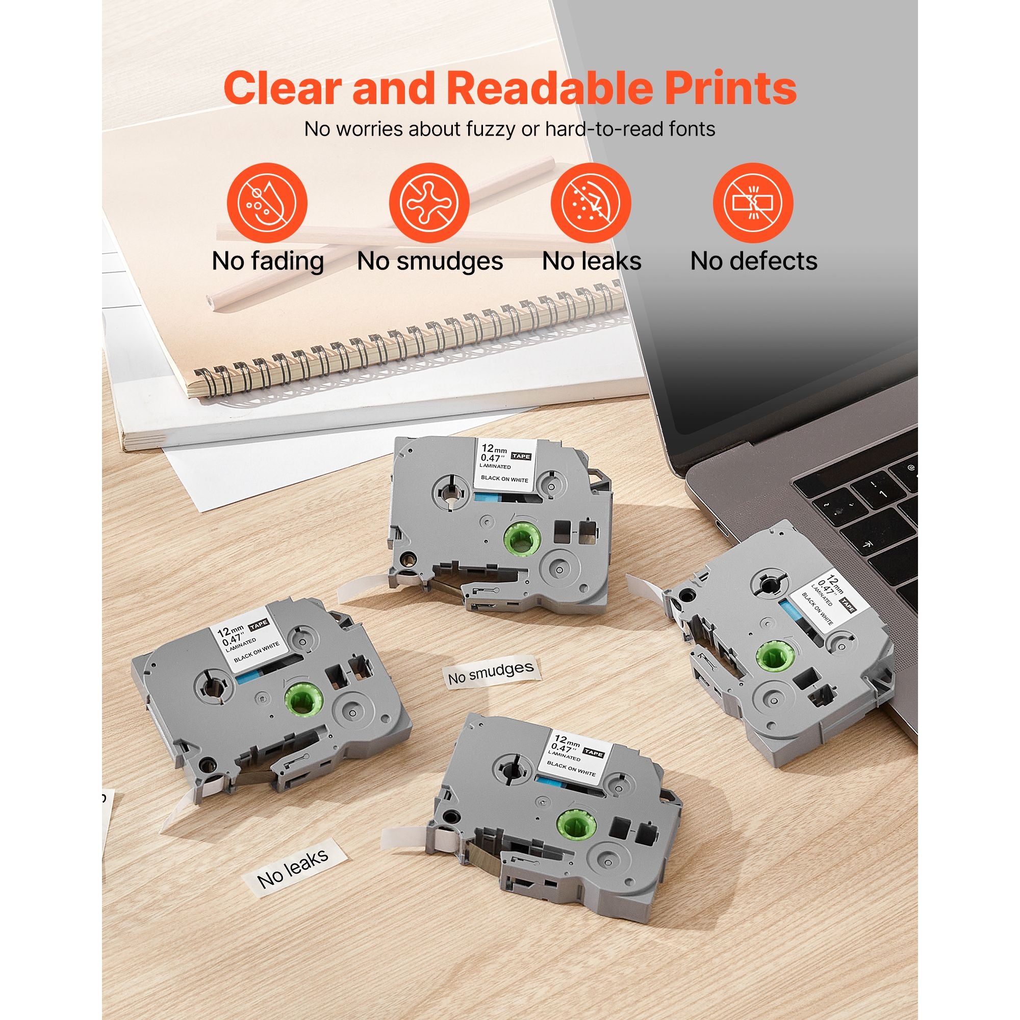 4 Pack 12mm Black White Label Maker Tape TZe-231 Compatible Refills