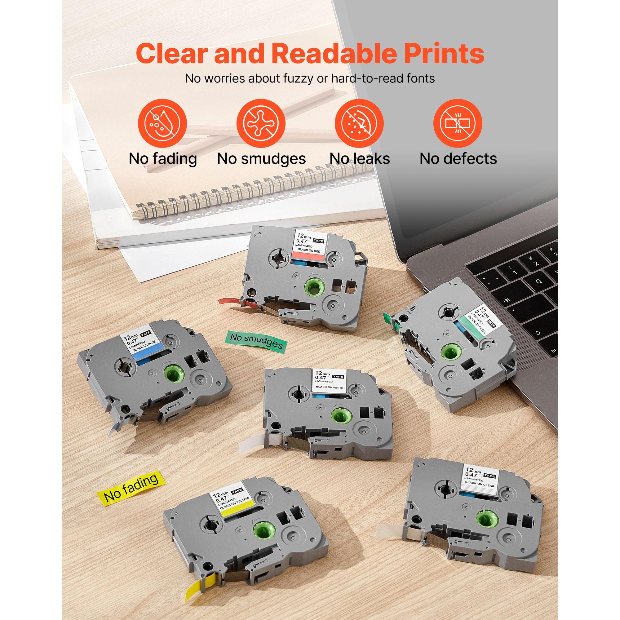 6 Pack 12mm Colored Label Maker Tape Refills TZe Compatible Brother P-Touch
