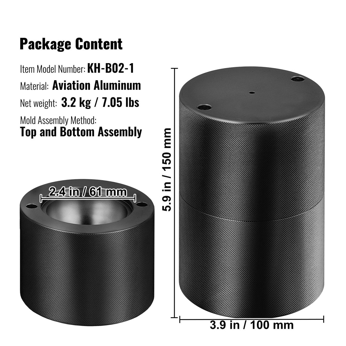 Ice Ball Press 60mm Aluminum Ice Sphere Maker Kit with Tong Drip Tray Black