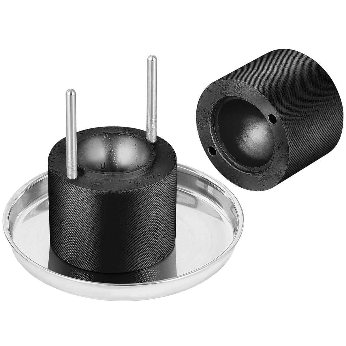 Ice Ball Press 60mm Aluminum Ice Sphere Maker Kit with Tong Drip Tray Black