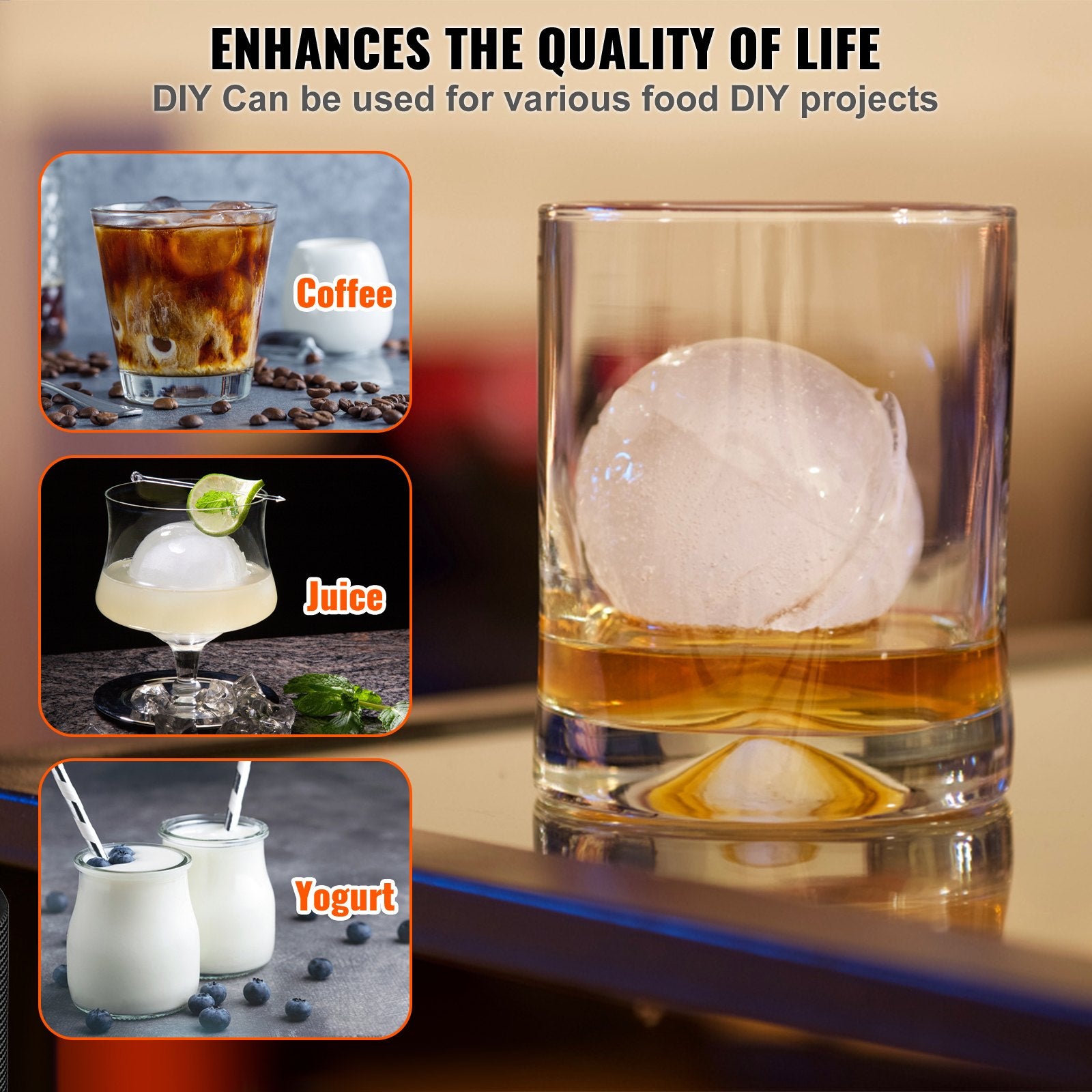 Ice Ball Press, 6cm Ice Ball Maker, Aircraft Al Alloy Ice Ball Press Kit for 60mm Ice Sphere, Ice Press with Tong and Drip Tray, for Whiskey, Cocktail, Bourbon, Scot on Party & Holiday, Black
