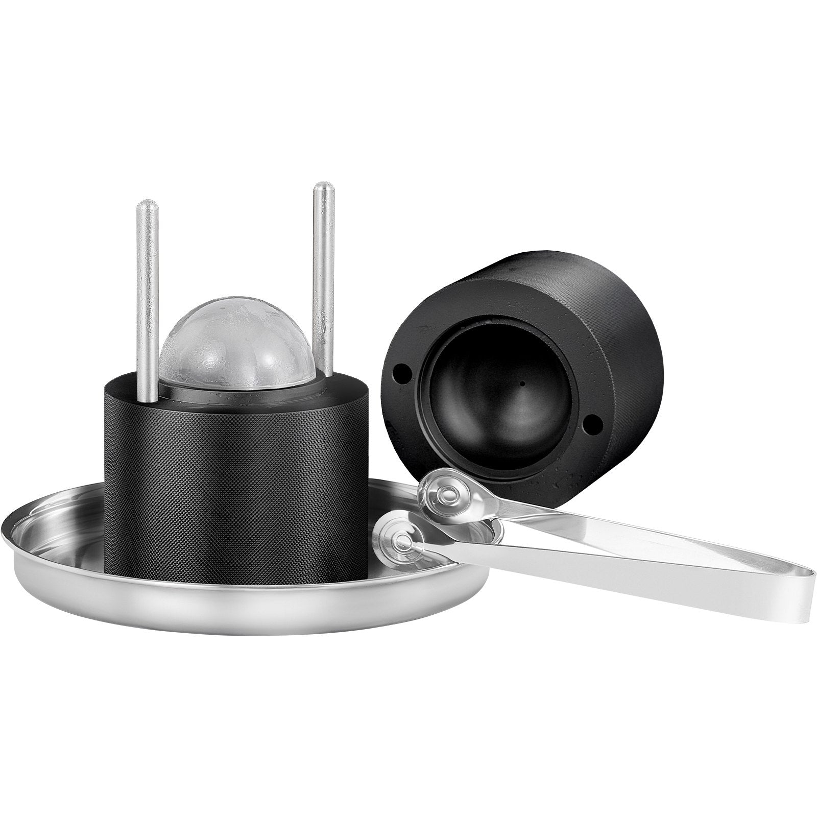 Ice Ball Press, 6cm Ice Ball Maker, Aircraft Al Alloy Ice Ball Press Kit for 60mm Ice Sphere, Ice Press with Tong and Drip Tray, for Whiskey, Cocktail, Bourbon, Scot on Party & Holiday, Black