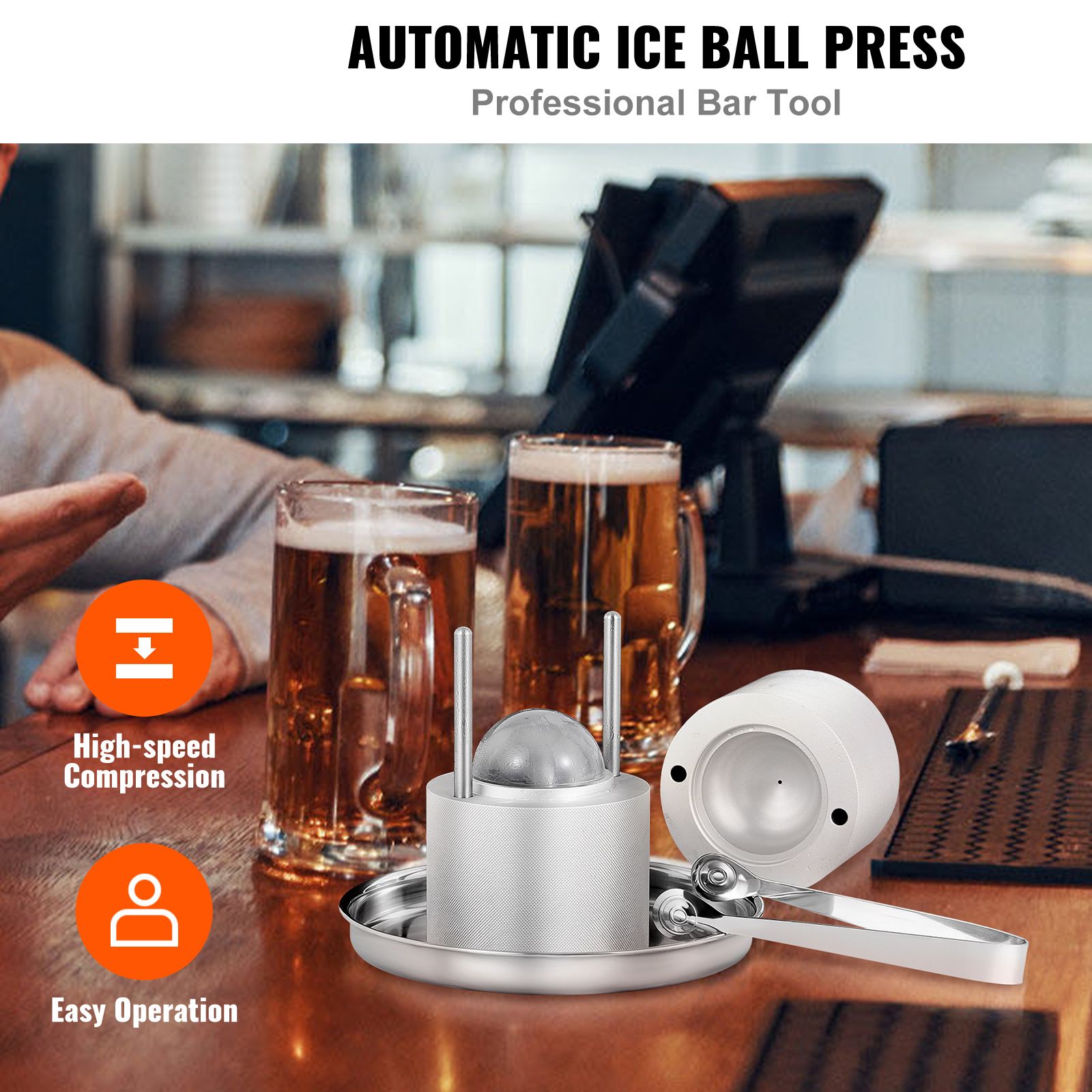 Ice Ball Press Kit 2.4in Aluminum Ice Sphere Maker for Whiskey Cocktails