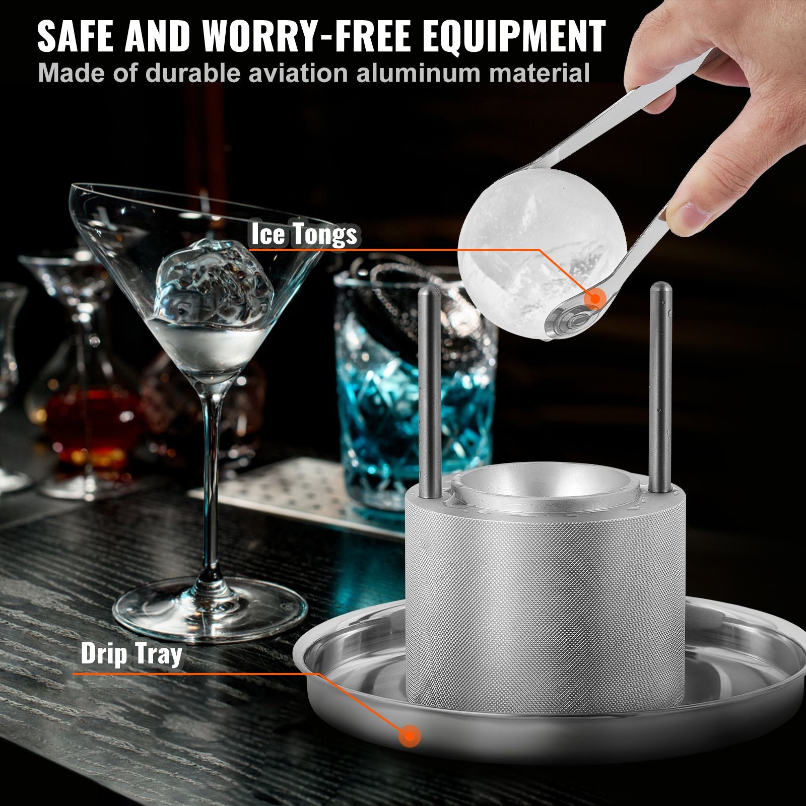 Ice Ball Press Kit 2.4in Aluminum Ice Sphere Maker for Whiskey Cocktails
