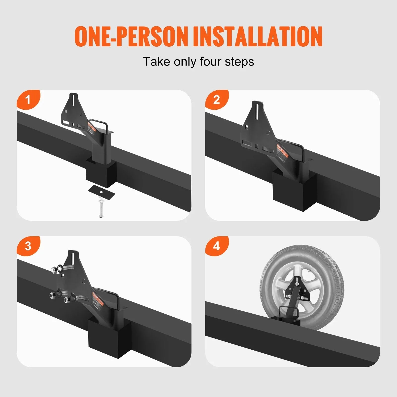 Spare Tire Carrier, Trailer Spare Tire Mount, 160 lbs Capacity, Utility Trailer Accessories Fits Most 4 & 5 & 6 & 8 Lugs Wheels on 4