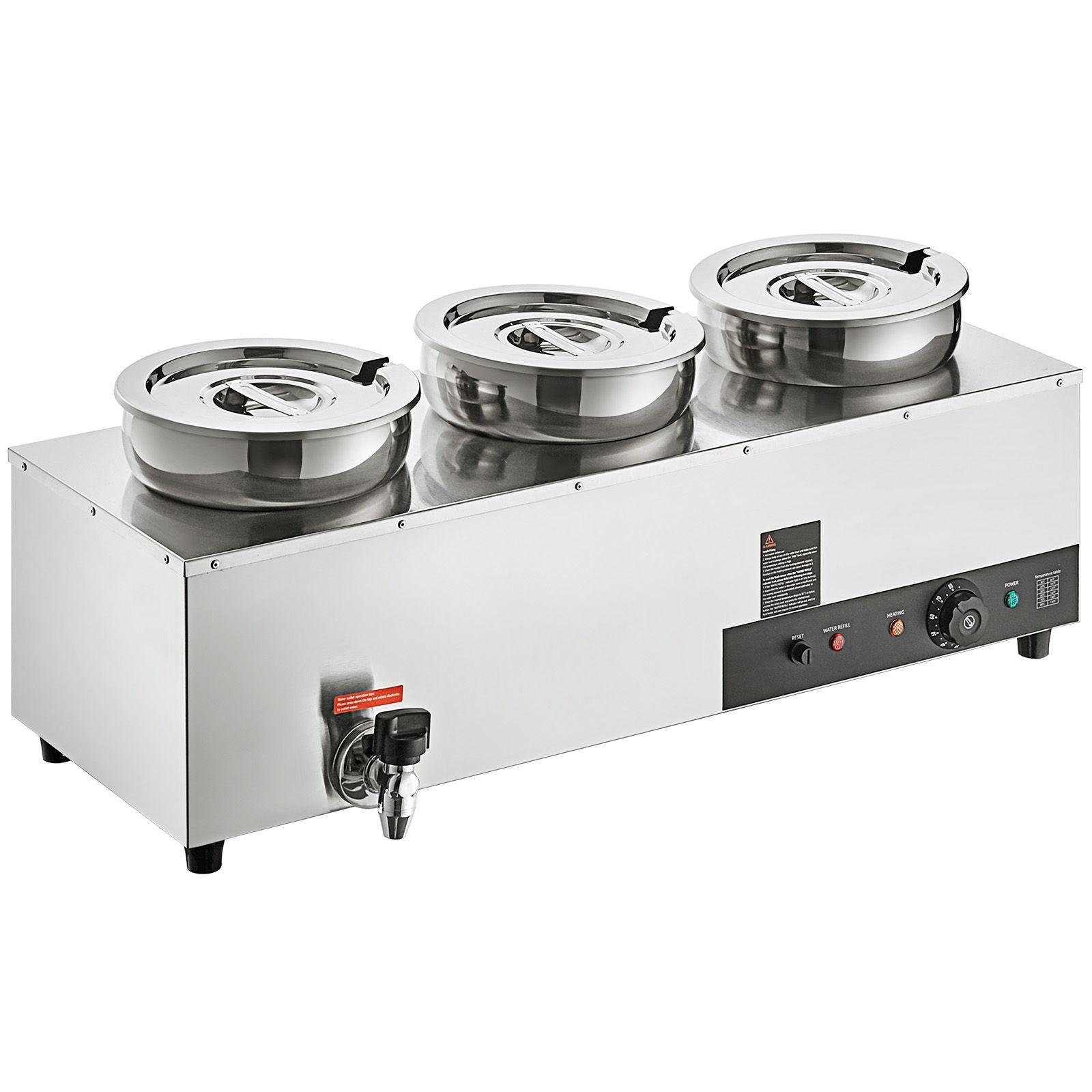 Electric Soup Warmer, Three 7.4QT Stainless Steel Round Pot, 1200W Commercial Food Warmer, 30 - 85℃ Adjustable Temp, Bain Marie with Anti-Dry Burn and Reset Button, for Restaurant, Buffet